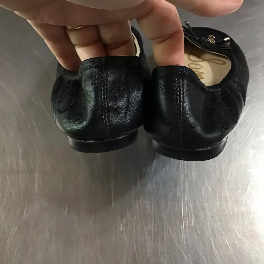 Sam Edelman Girls Felicia Black Leather Bow Round-Toe Ballet Flats Shoes 3